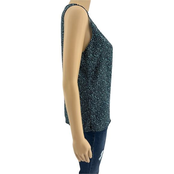 Notations (M) Blue Black Geometric Sheer Sleeveless Top Blouse - Picture 4 of 6